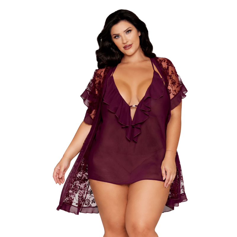 nuisette tres sexy avec peignoir assorti bordeaux lingerie sexy grande taille