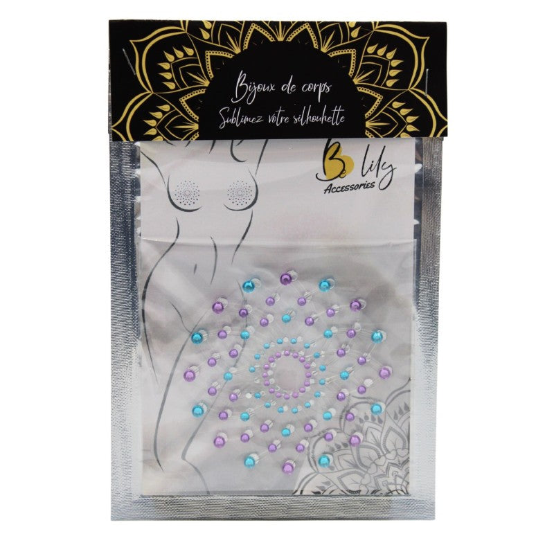 cache tetons adhesif strass pas cher bleu et violet