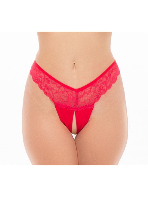 culotte fendue rouge lingerie sexy ouverte dentelle