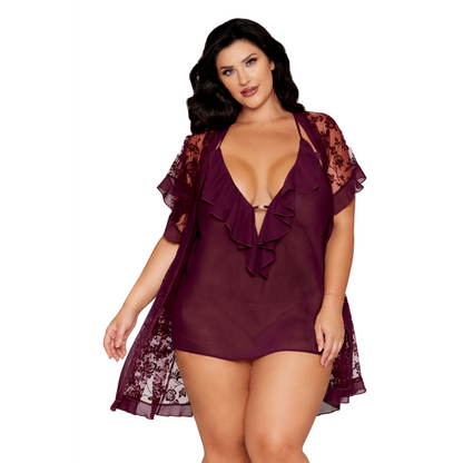 nuisette tres sexy avec peignoir assorti bordeaux lingerie sexy grande taille