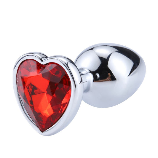 petit plug anal en acier coeur avec diamant rouge