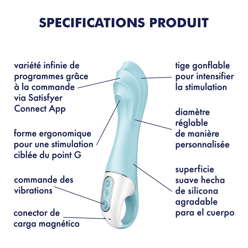 Vibromasseur Gonflant Bleu Air Pump Vibrator 5+ - Jolie Lune